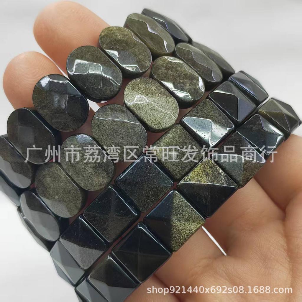 Энергетический браслет из граненого овала золотистого обсидиана для мужчин и женщин