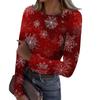 Women's Fashion Slim-Fit Round Neck Base Layer T-Shirt Christmas Print Long-Sleeved Top