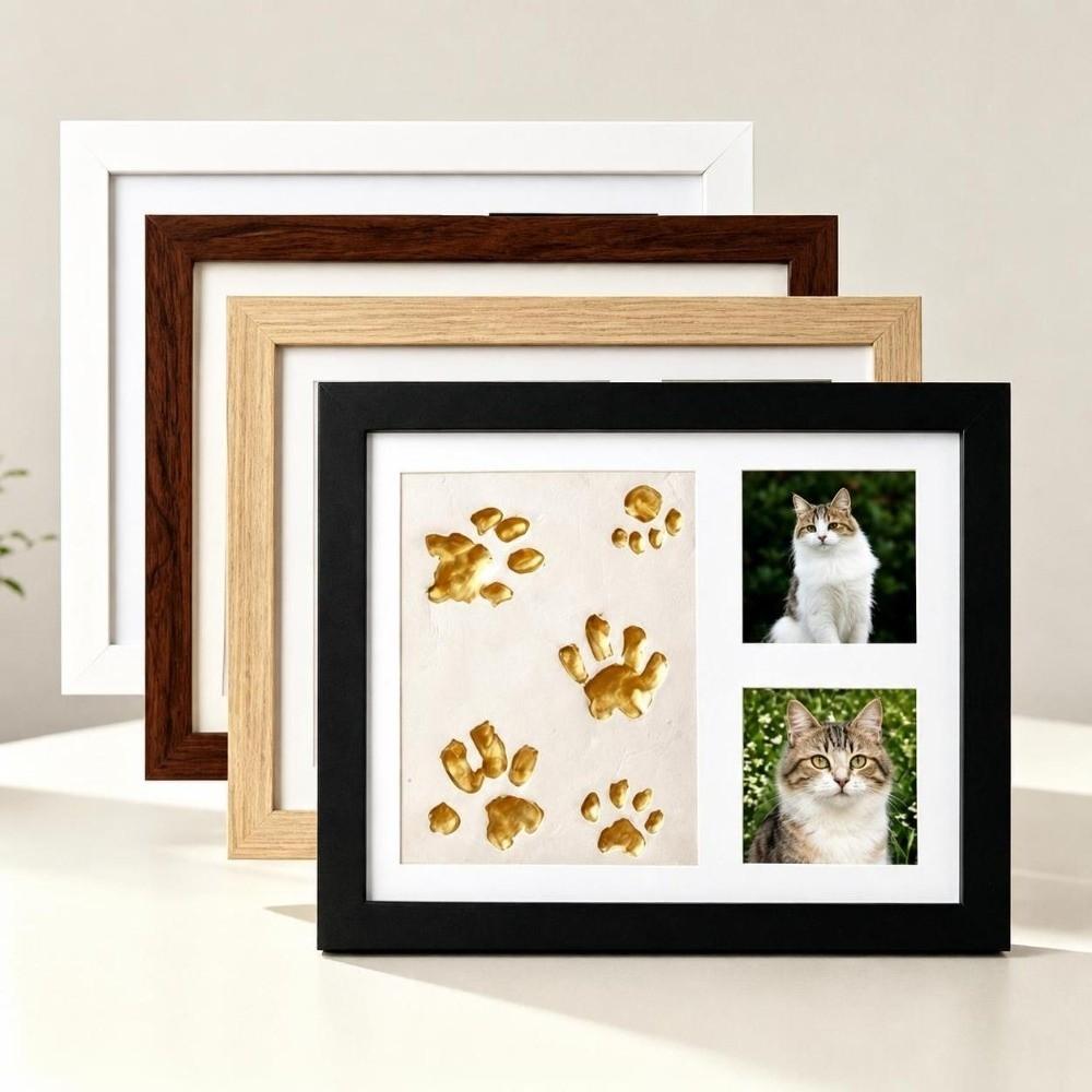 1 Set DIY Pet Paw Print Kit Frame Air Dry Clay Wooden Frame Dog Paw Print Frame Desktop Stand Photo Display