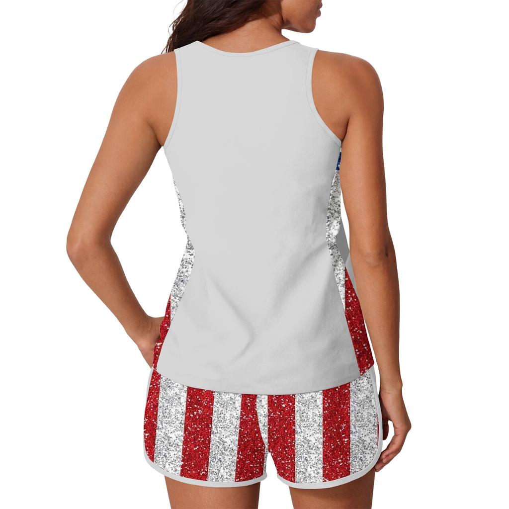 Women's Sleeveless Tank Top and Shorts Set with Printed Graphic Pattern Lightweight Athletic Casual Outfit