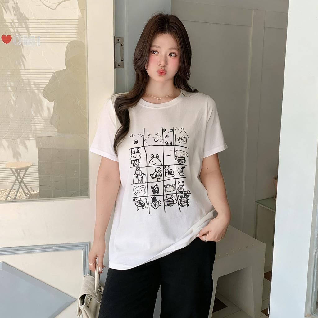 Girly age-reducing graffiti printing T-shirt 2026 summer new fat mm cool and versatile short-sleeved top 234423