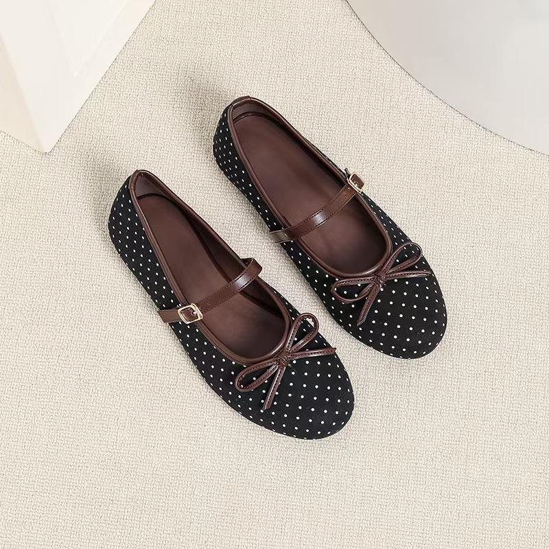 Large size inner height increase bow ballet Mary Jane shoes autumn French shallow mouth lightweight single shoes