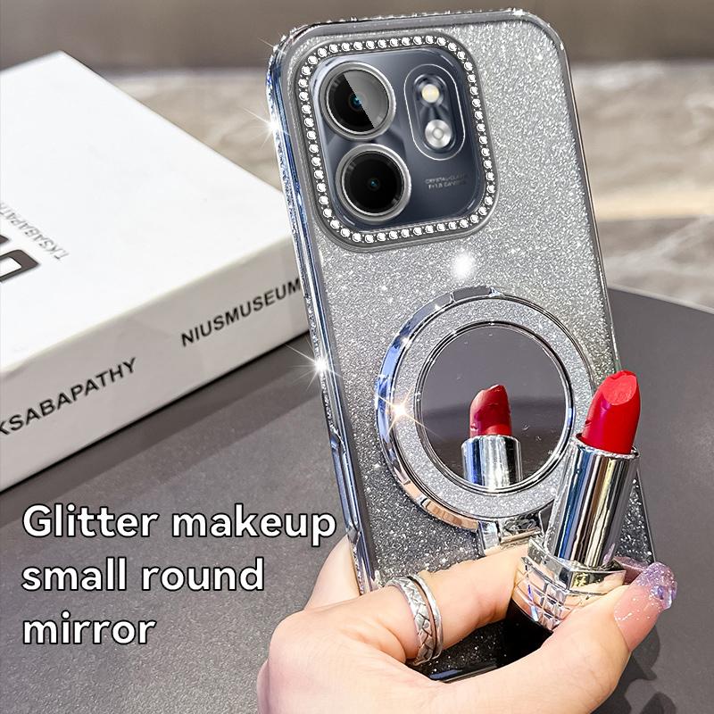 KEYSION Роскошный блестящий магнитный чехол с драгоценностями для телефона Infinix Hot 50i, чехол-подставка с зеркалом для макияжа, противоударный чехол для Infinix Smart 9