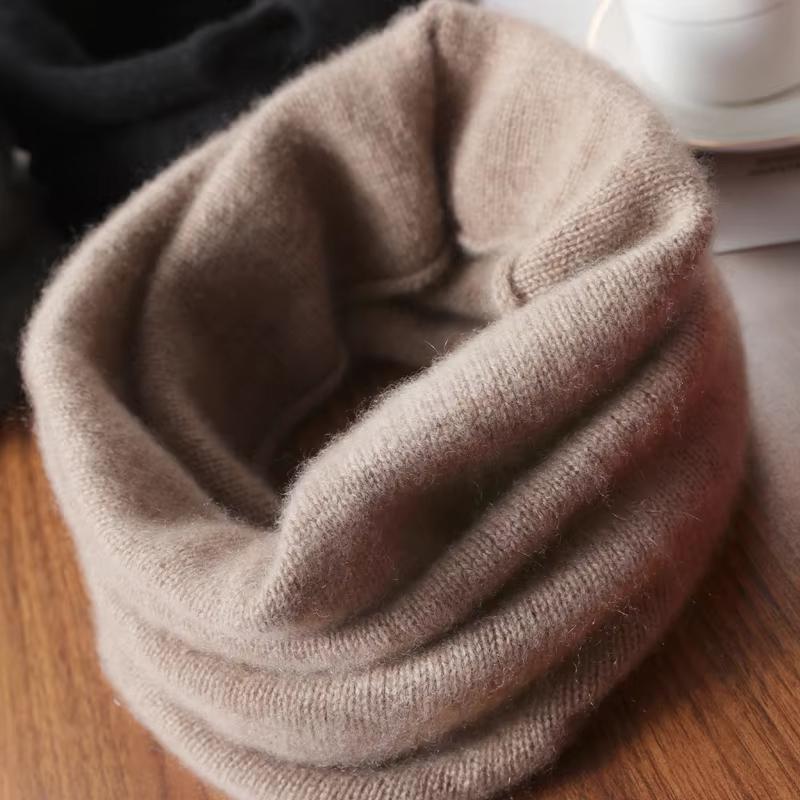Pure Wool Knitted Ring Scarf Elegant Neckerscarf Female Soft Warm Cashmere False Collar Neck Warmer Hairband Winter
