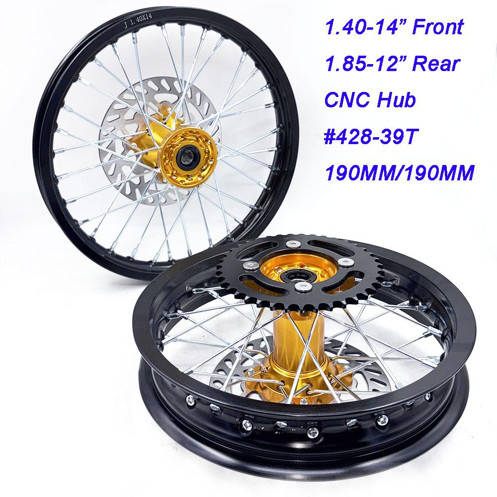 Front 1.40-14 inch Rear 1.85-12 inch Rims #428 sprocket 190MM Disc Brake For KLX CRF Kayo BSE Dirt Pit Bike Motorcycle