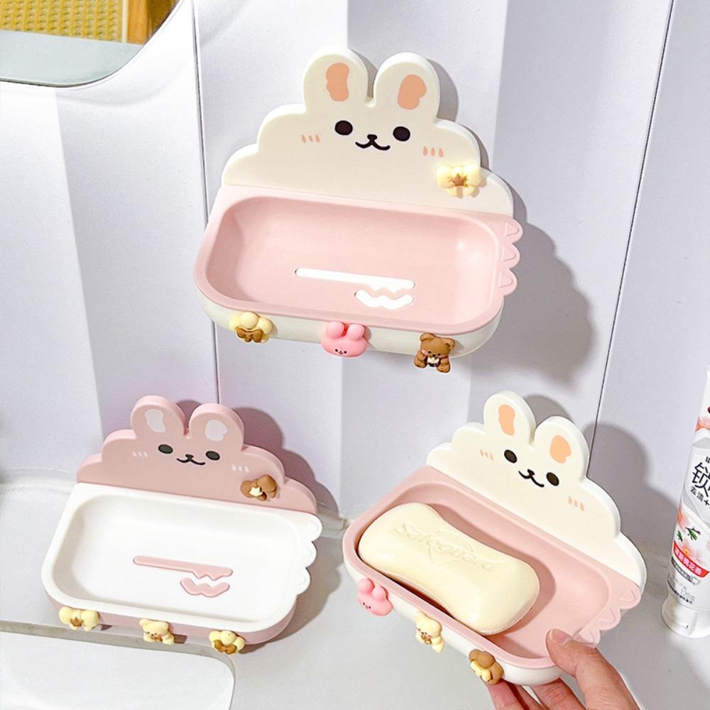 with 3D Paster Punch Free Soap Rack Cartoon Rabbit Soap Dish Holder Soap Storage Tray Shower