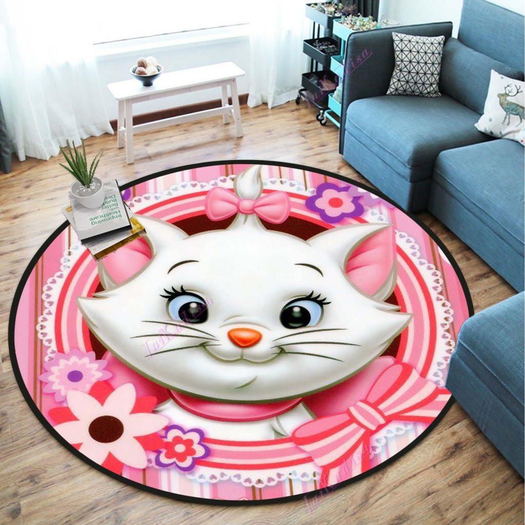 Милый круглый ковер с изображением Марии и кота, розовый кот, круглый ковер с рисунком кота, напольный коврик, противоскользящий коврик для стула для детей, детский игровой коврик