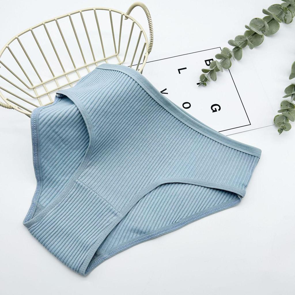 "Women's Mid-Waist Breathable Cotton Striped Briefs"