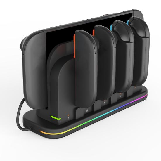 Зарядная док-станция для Nintendo Switch/2/OLED Joy-Con 4-в-1 Зарядная база для игровых контроллеров Джойпадов Зарядное устройство для геймпадов Зарядная станция с вентилятором RGB-подсветкой