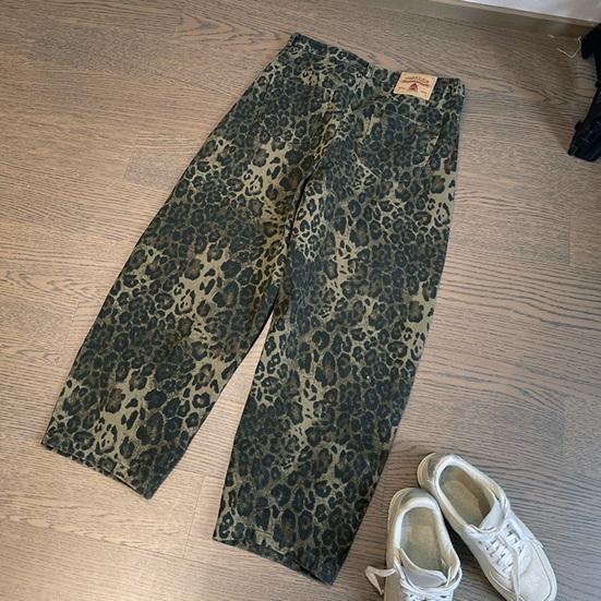 Men Pants Loose Deep Crotch Retro Hip Hop Leopard Print Soft Breathable Pockets Mid Waist Full Length Stretwear Long Trousers