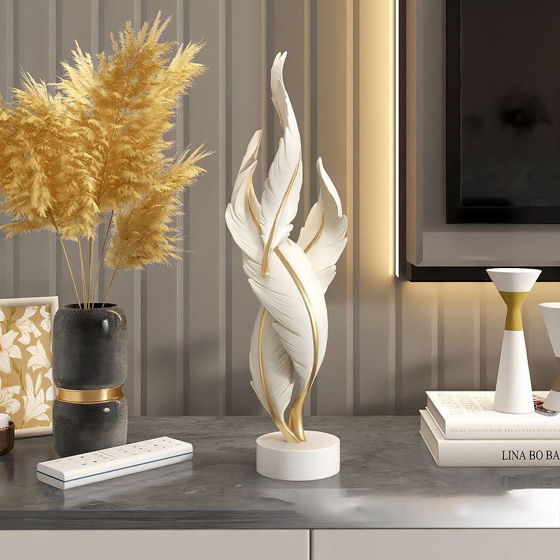 Modern Creative Feather Resin Accessories Office Store Table Figurines Decoration Home Furnishing Room TV Cabinet Sculpture Art