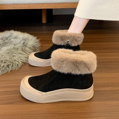 Ботильоны женские на меховой платформе для снега, замшевые балетки, плюшевые теплые хлопковые туфли, тренд 2025 года, удобные зимние модные повседневные ботинки для женщин