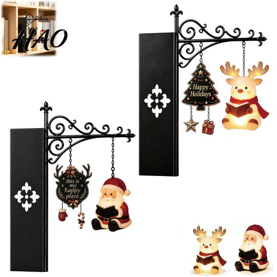 Reindeer Bookshelf Decoration Christmas Book Shelf Light, Iron Bookend Night Lamp with Santa Metal Stand Decor Snowman, Warm Glow Tabletop for