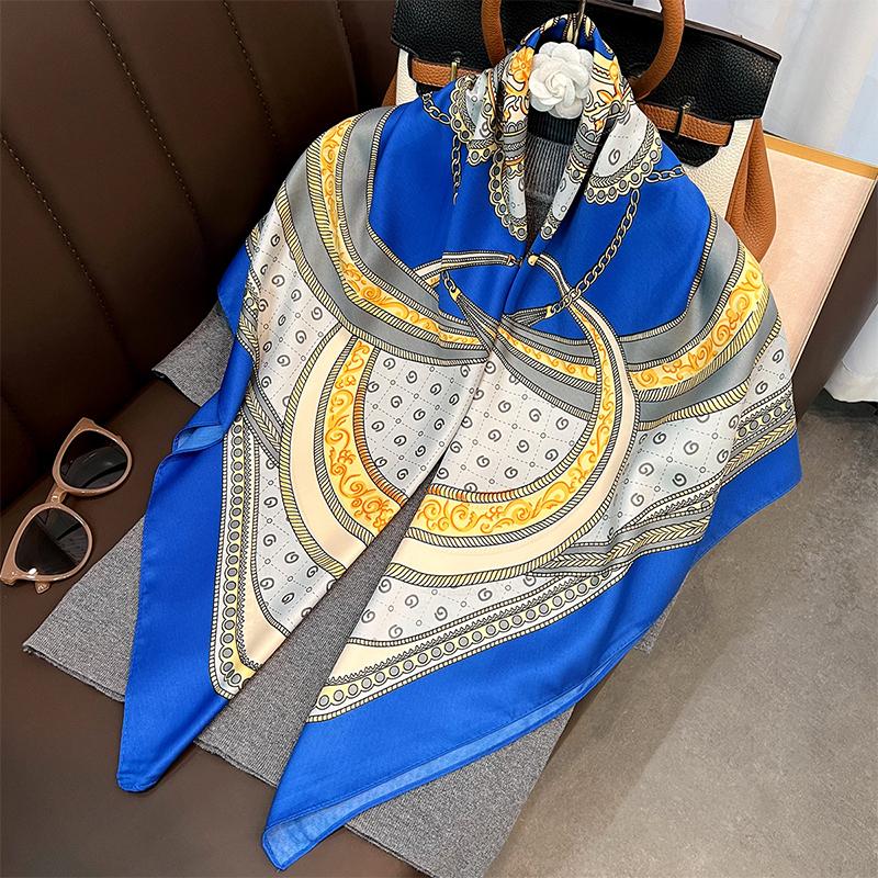 New Print Silk Satin Muslim Scarf Luxury 90cm Shawl Wrap Neckerchief Female Wraps Echarpe Bandana Hijab Head Scarve Gift