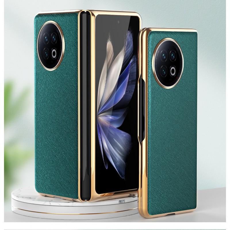Защитный чехол Vivo X Fold2 с полным покрытием, гальваническим покрытием, текстурой премиальной кожи, ударопрочный, устойчивый к царапинам