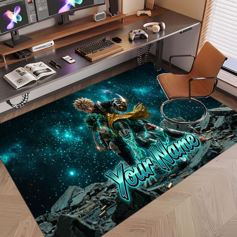 Custom Name Crystal Velvet Rug,My Hero Academia Comfortable Anti Slip Floor Mat For Room Decoration
