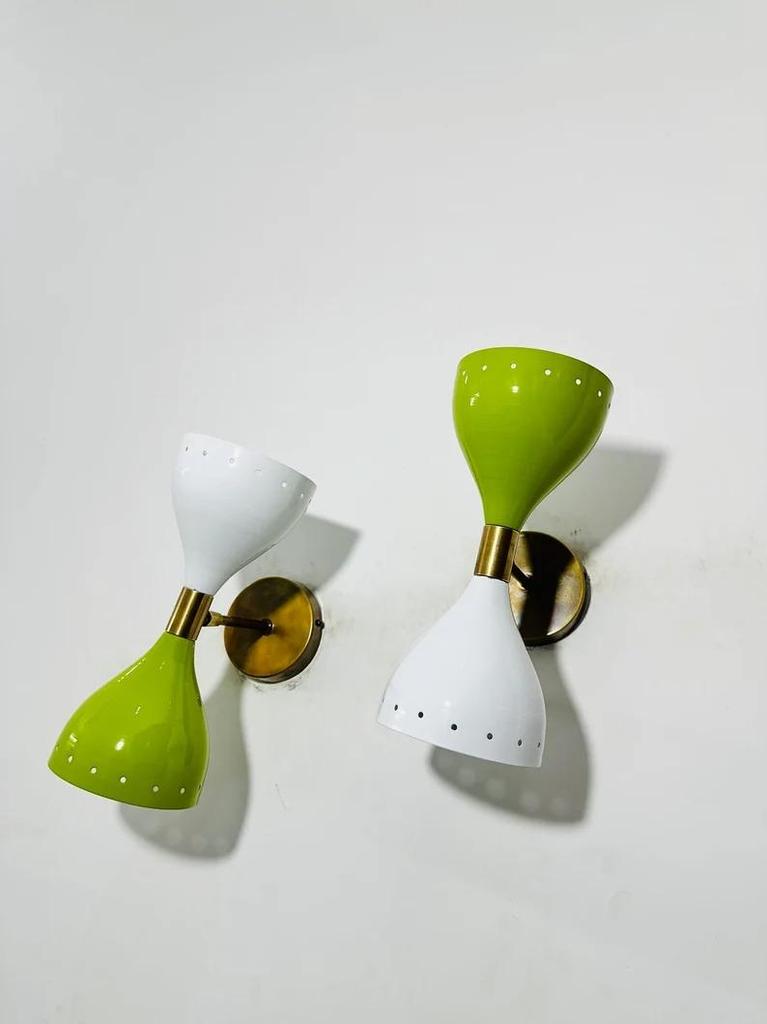 Mid-Century Modern Brass Wall Sconce - Italian Diabolo Style - Pair