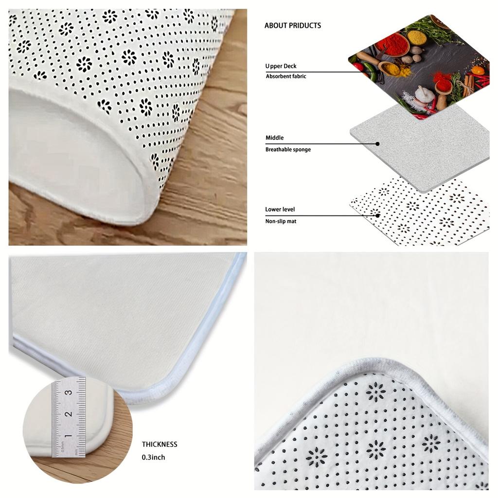 Противоскользящие коврики с принтом специй. Кухонный коврик. Мягкий утолщенный кухонный напольный коврик. Водонепроницаемый винтажный впитывающий нескользящий маслостойкий напольный коврик.