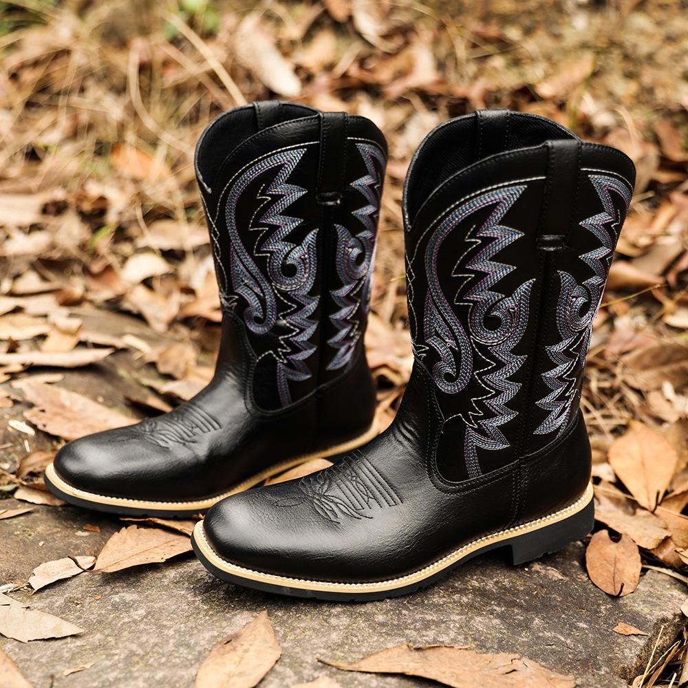 Mid-calf Western Boots Men Black Brown Cowboy Boots Handmade Leather Shoes for Men's Punk Man Riding Boots Zapatillas Zapatillas