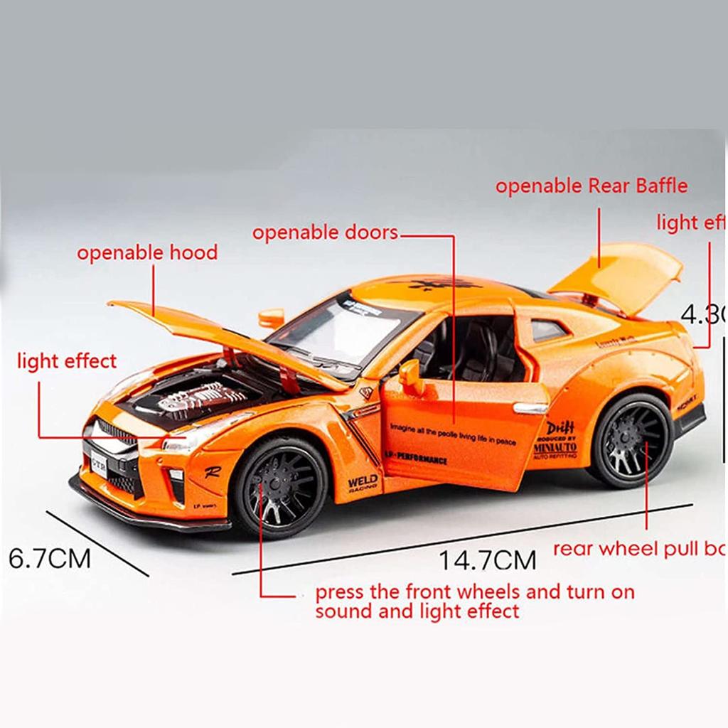 Масштаб 1/32 Nissan GTR, литая под давлением модель автомобиля, игрушечный автомобиль с откатным механизмом, звуком и светом для детей, коллекция подарков для мальчиков и девочек