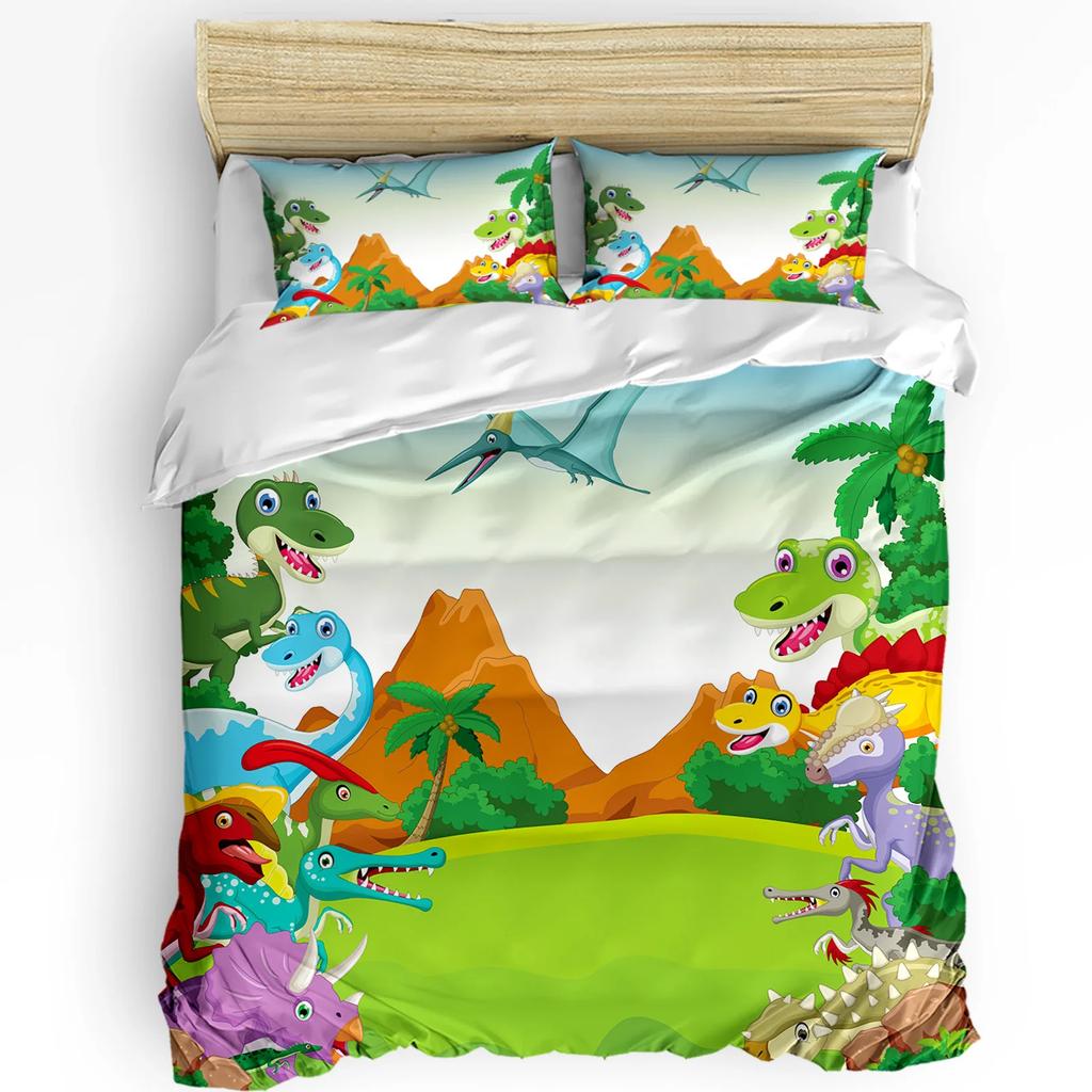 Cartoon Dinosaur Duvet Cover with Pillow Case Custom 3pcs Bedding Set Quilt Cover Double Bed Home Textile
