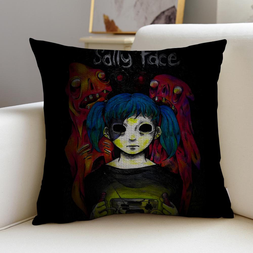 Mysterious SSally FaceS Cushion Cover Breathable and skinfriendly linen pillowcase square removable and washable cushion