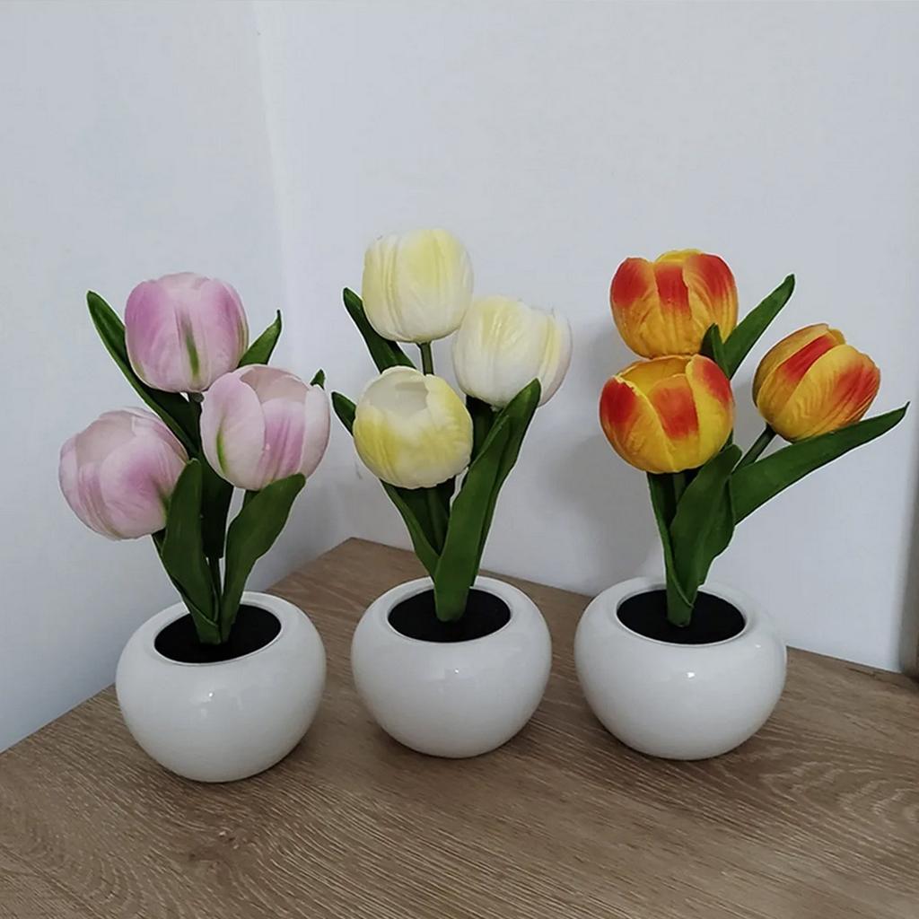 Лампа-тюльпан, комнатная декоративная настольная лампа, светодиодная имитация тюльпана, цветочный горшок, лампа, окружающий ночник