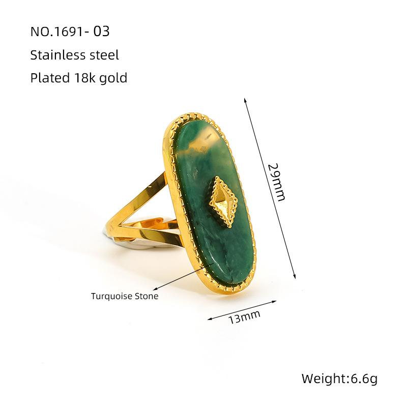 European and American fashion trend: minimalist geometric oval turquoise shell ring, a stylish and unique hip-hop stainless steel ring for women