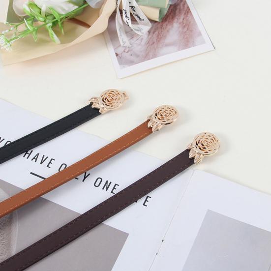 Женский ремень регулируемый из искусственной кожи с пряжкой с розовым узором пояс для платья рубашки свитера пальто аксессуар