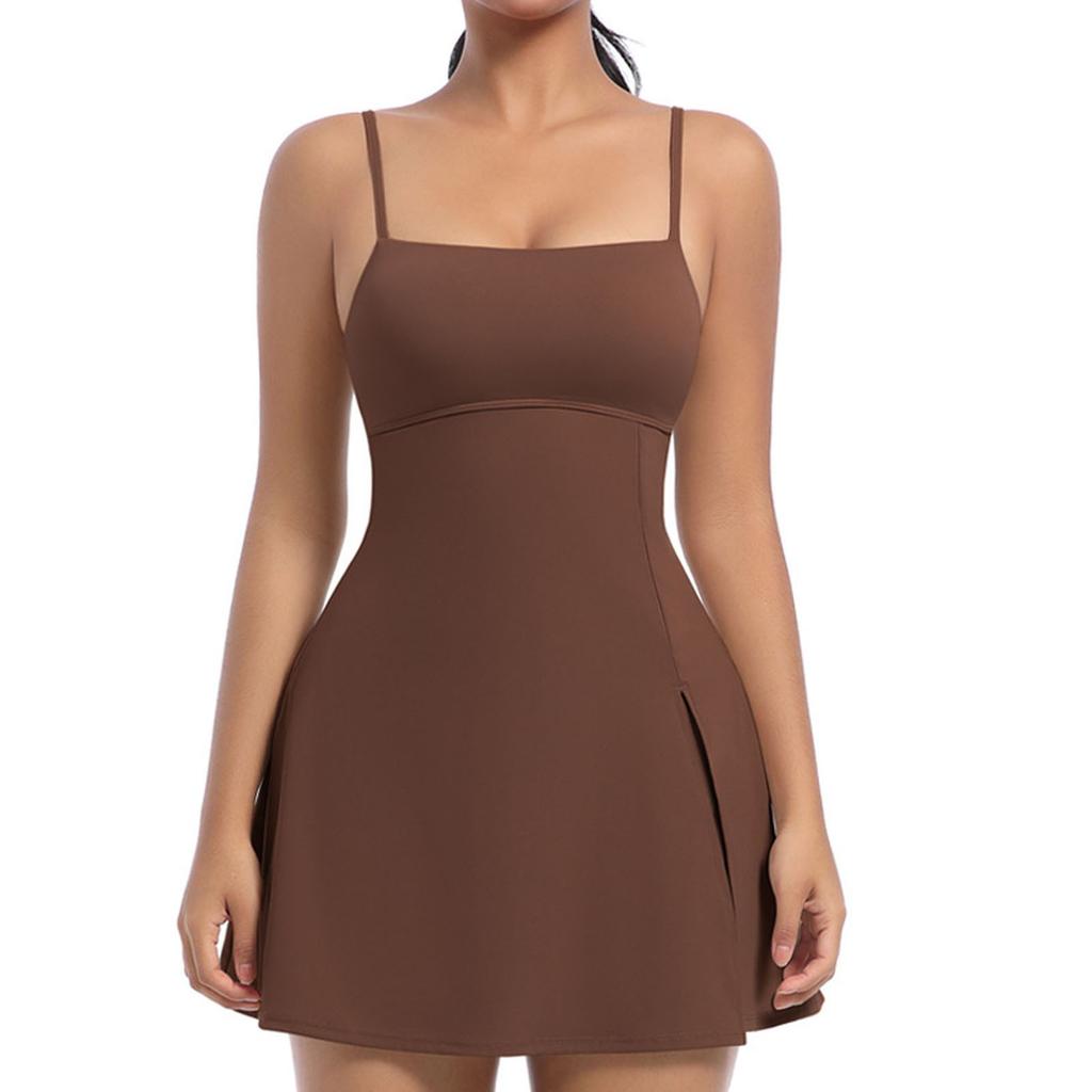 Женское свободное повседневное однотонное платье с подушкой на груди, красивая лямка сзади, юбка для занятий йогой и теннисом, платье