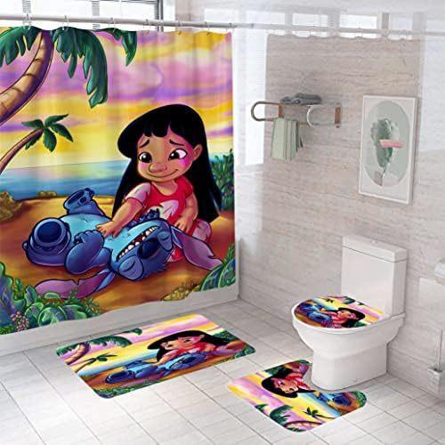 4-Piece Cartoon Cute 3D Printing Shower Curtain Bathroom Set Curtain Home Decoration Bathroom Set With Hook
