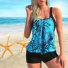 Women's Shoulder Strap Swimsuit with Blue Tear Print Bikini Short Tank Top Swimsuit