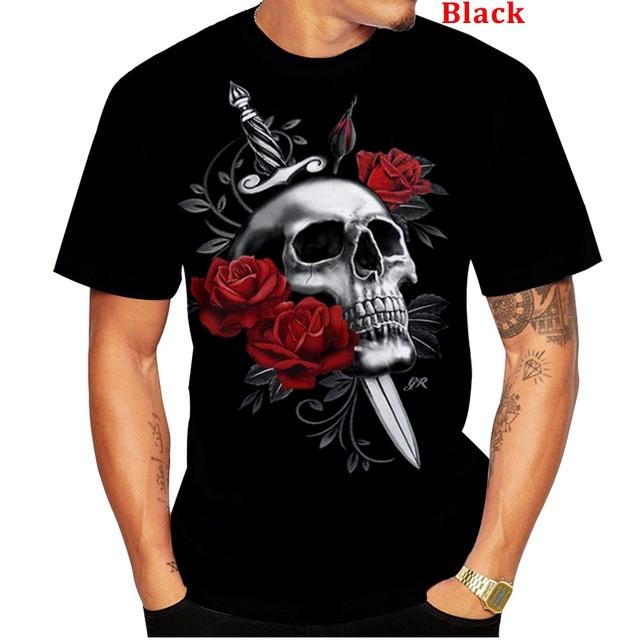 Men's Spring/Summer Fashion Funny Gothic Skull 3D Printed T Shirt Black Round Neck Short Sleeve Tops XXS-6XL