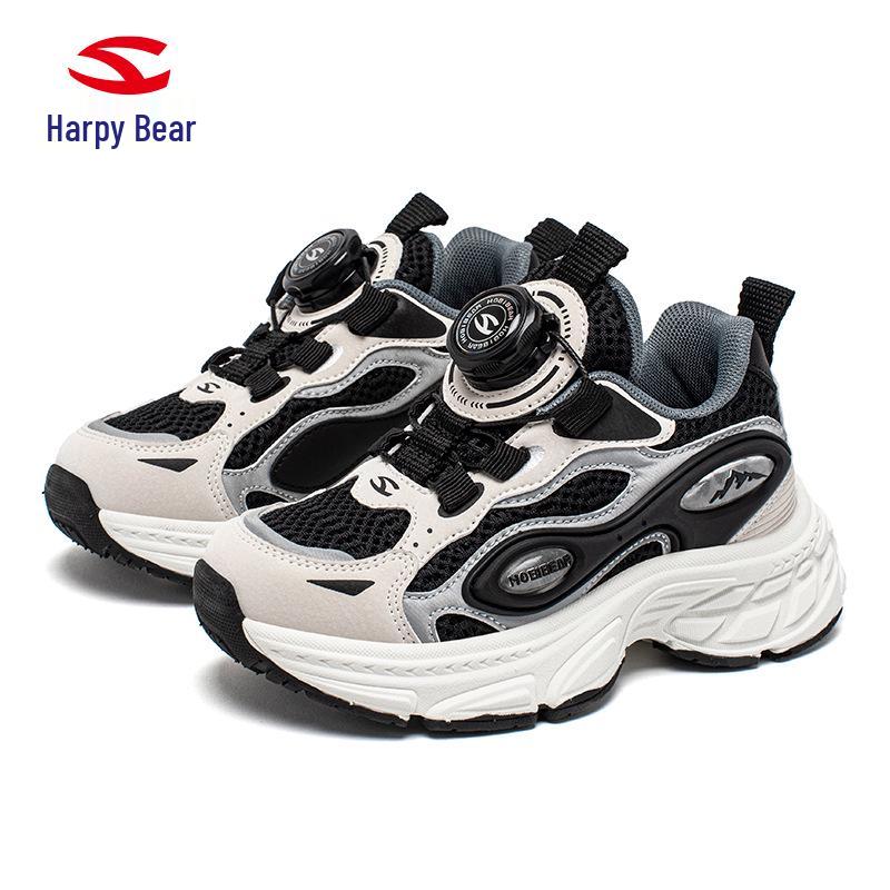 Детские дышащие повседневные кроссовки Habi Bear с двойной сеткой - Модная обувь на весну и осень с пуговицами
