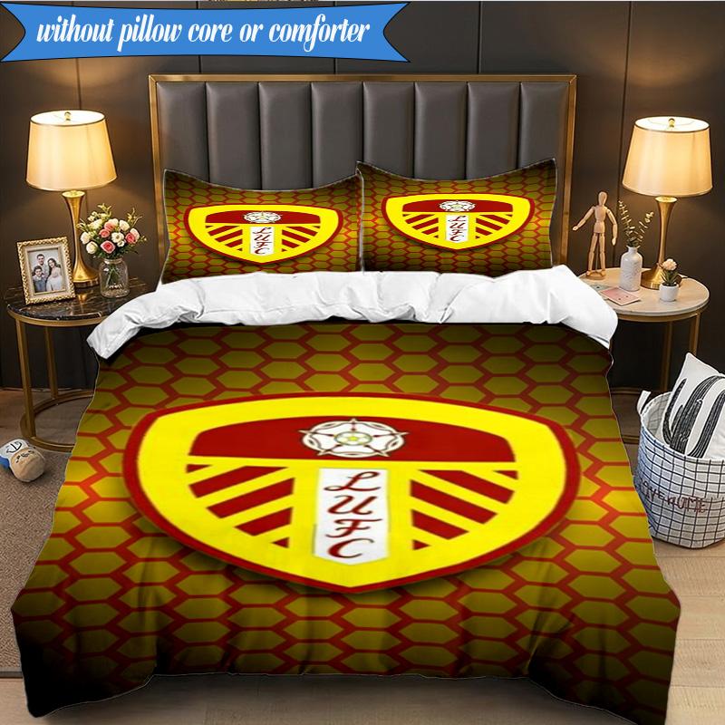 3PCS Leeds Crest Design Printed Soft Bedding Set,Including 1pc Duvet Cover And 2pcs Pillowcases Perfect for Bedroom, Dormitory, Fan gift