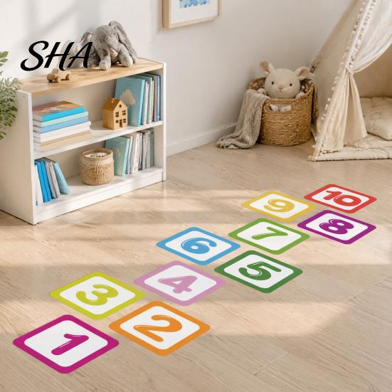 Number Theme Wall Sticker Hopscotch Game Floor Sticker, 1-10 Self-Adhesive Decal, PVC Waterproof for Home Kindergarten Classroom