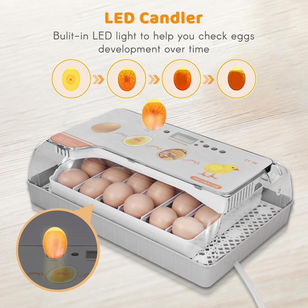 Digital Egg Incubator 20 Eggs Poultry Hatcher with Auto Egg Turning Temperature Control LED Light