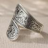 Богемное серебряное открытое кольцо с ручной резьбой и узорами для женщин и мужчин, регулируемое кольцо, этнические аксессуары