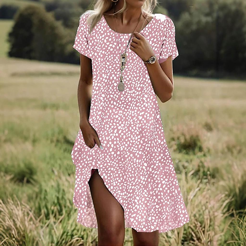 Платье в стиле бохо с коротким рукавом для женщин, повседневное, свободного кроя, летнее, сарафан с цветочным принтом и карманами