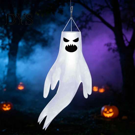 Waterproof Garden Ornaments 44 Inch Halloween Hanging Ghost Windsock, White Flying Ghosts Flag Wind Outdoor Decorations Socks for Tree, Yard