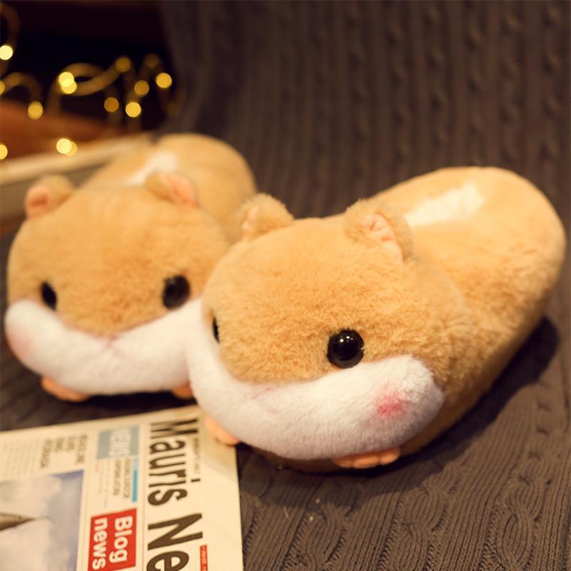 Warm Winter Slippers Hamster Unicorn Animal Cartoon Plush Shoes Soft Sole Flat Home Cotton Shoes Girl Women Floor Mute Slippers
