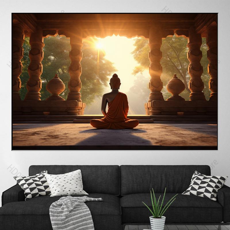 Buddha Statue Canvas Painting Buddah Statue and Candles Posters and Prints for Living Room Religious Wall Decor Unframe