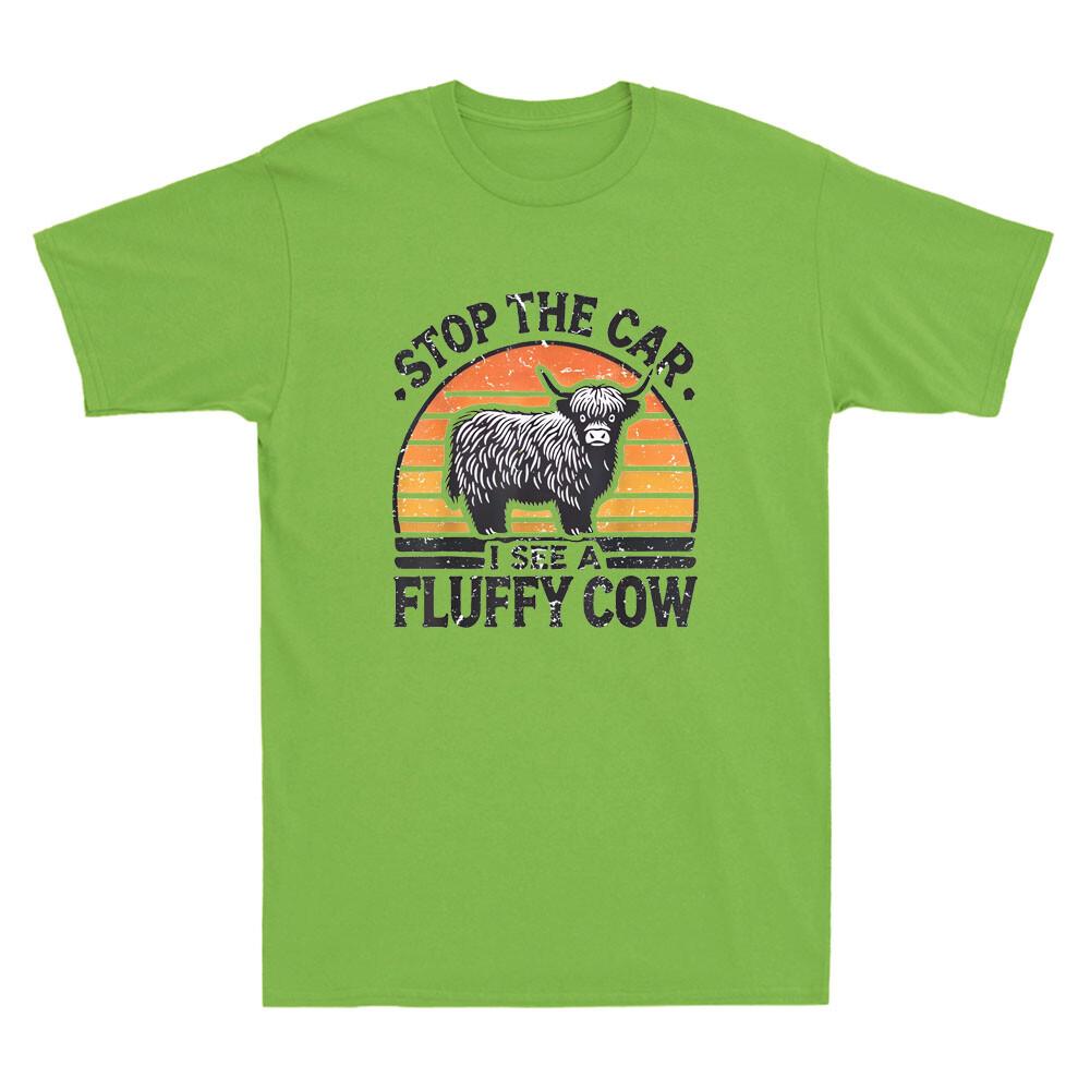 Stop The Car I See Fluffy Cow Funny Quote Retro Highland Cow Lover Unisexs Tshirt