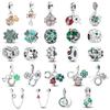 Lucky Clover Charms Fit Fashion Original Bracelets Four Leaf Clover 925 Silver Green Zircon Beads Pendant DIY Jewelry Gift