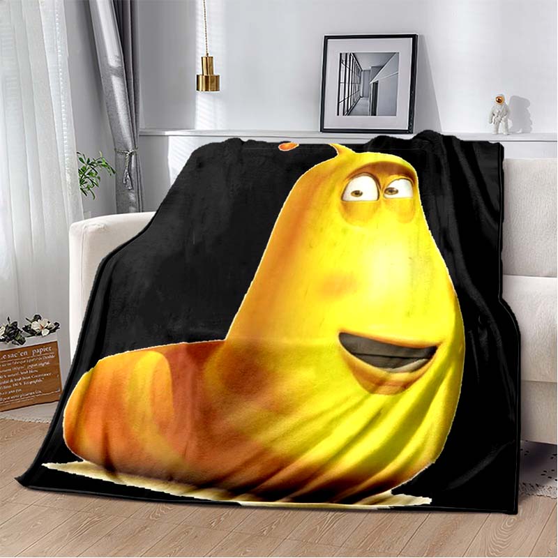 Larva Red Worm With Rose Flannel Throw Blanket Cartoon Insect Sofa Cover Romantic Light Background Decor Blanket Gift For Animation Fans