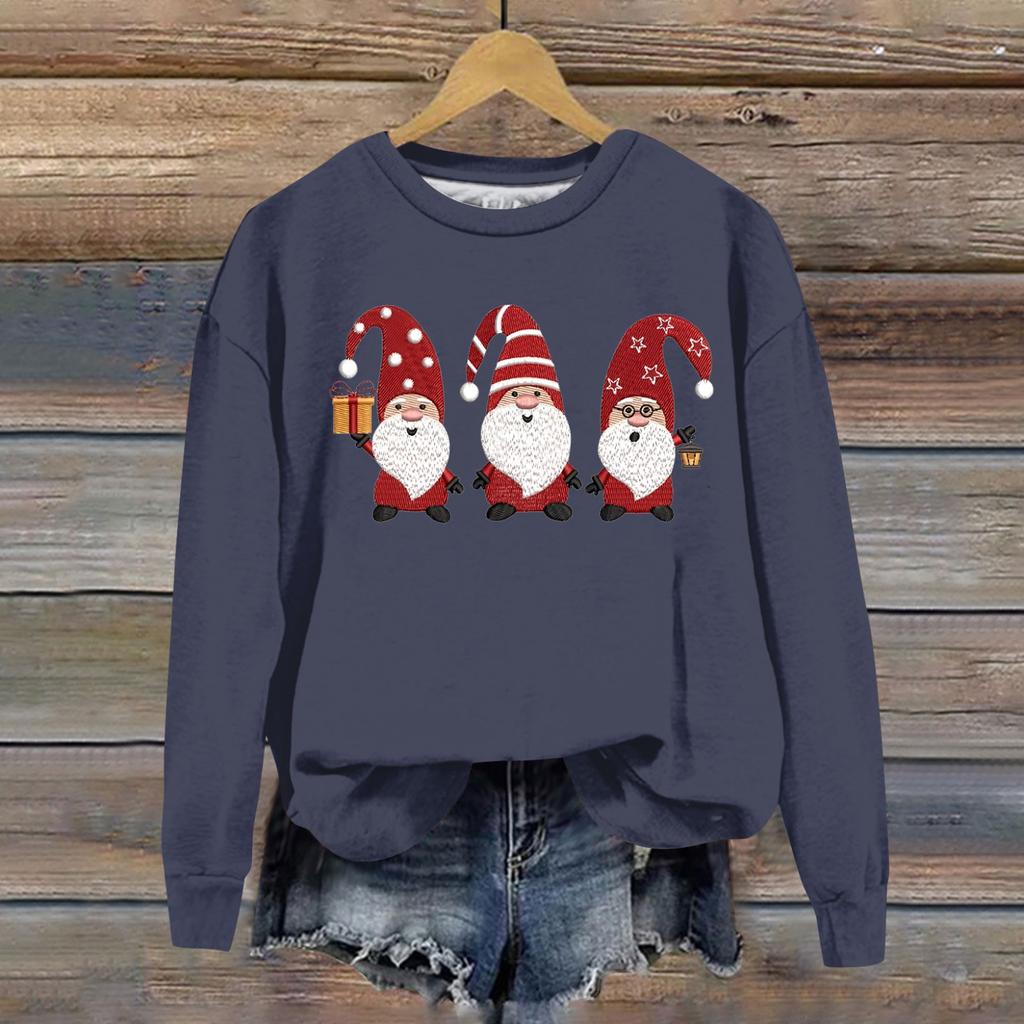 Женская модная рождественская свободная толстовка с длинным рукавом и круглым вырезом с мелким принтом