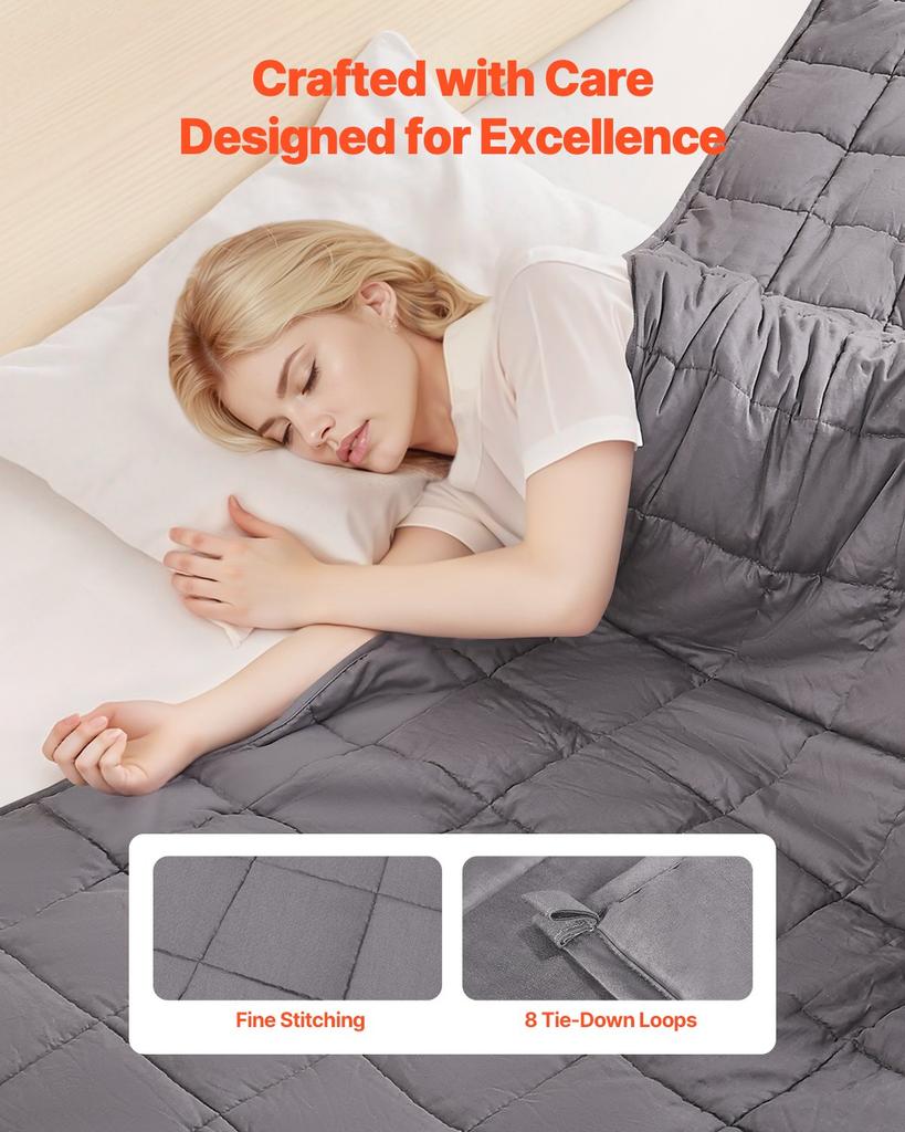 VEVOR Weighted Blanket, 25 lbs, 80 x 87 in King Size, Soft 100% Cotton Heavy Blanket with Glass Beads, Breathable Material