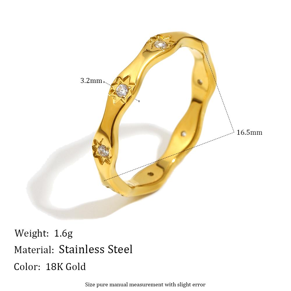 MamacitaSlay Кольцо-звезда из нержавеющей стали 316L с цирконами, покрытие 18K золотом, водостойкое, классическое женское кольцо, высококачественный подарок