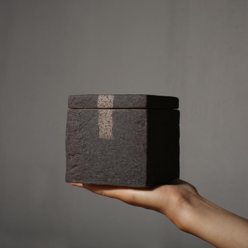 Chinese Retro Tea Pot Ceramic Storage Tea Jar Retro Coarse Pottery Hand Scrub Decor Container Coffee Table Tabletop Tea Caddy