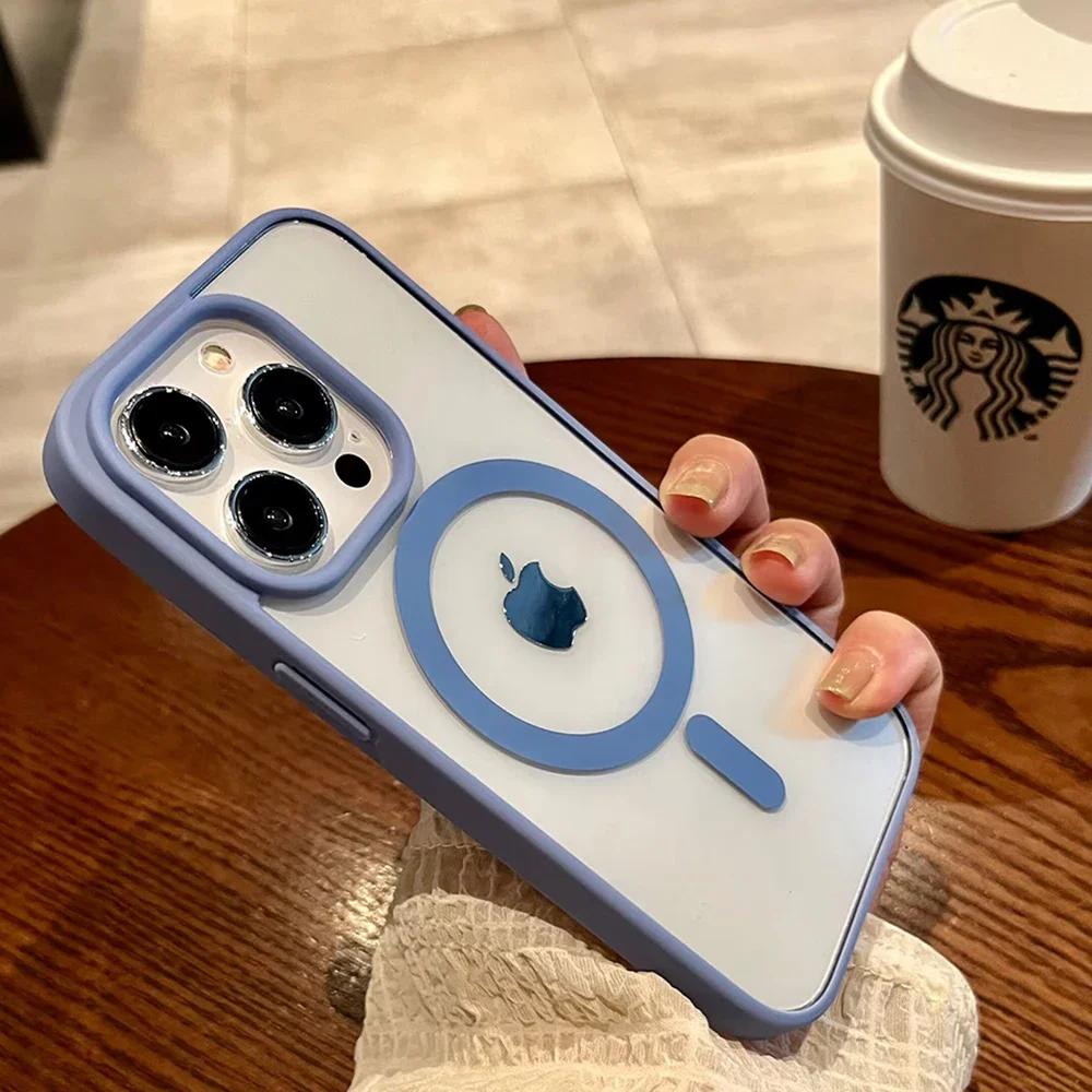 Luxury Magsafe Transparent Phone Case For iPhone 16 15 14 13 12 11 Pro Max Mini Plus Magnetic Wireless Charge Shockproof Cover
